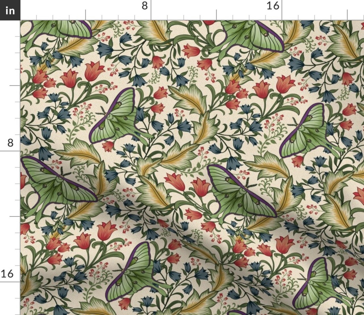 Victorian Luna Moth Arts And Crafts Pollinators Art Nouveau Entomology Lepidoptera Custom Printed Fabric by Spoonflower Various Fabrics by the Yard or Fat Quarter